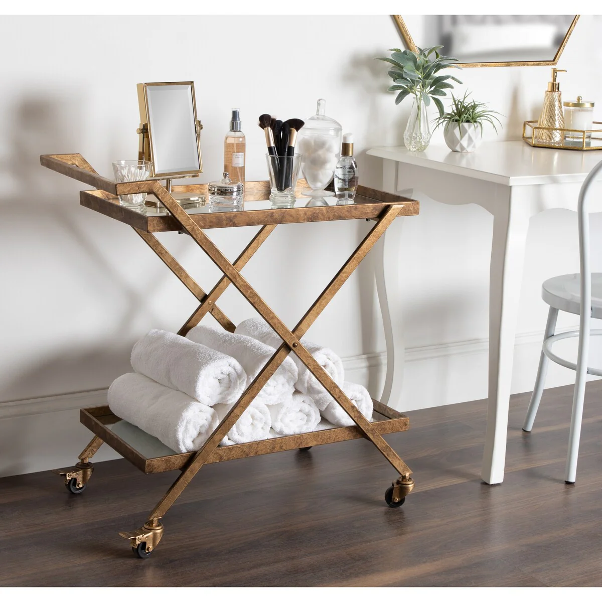 Kate and Laurel Tarrant 2 Mirrored Tray Shelf Bar Cart - 29.5x16.5x31.5