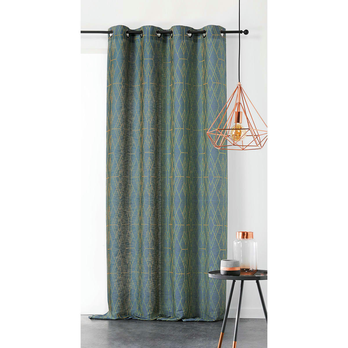 - Voilage à tendance géométrique polyester vert olive 140x275 cm
