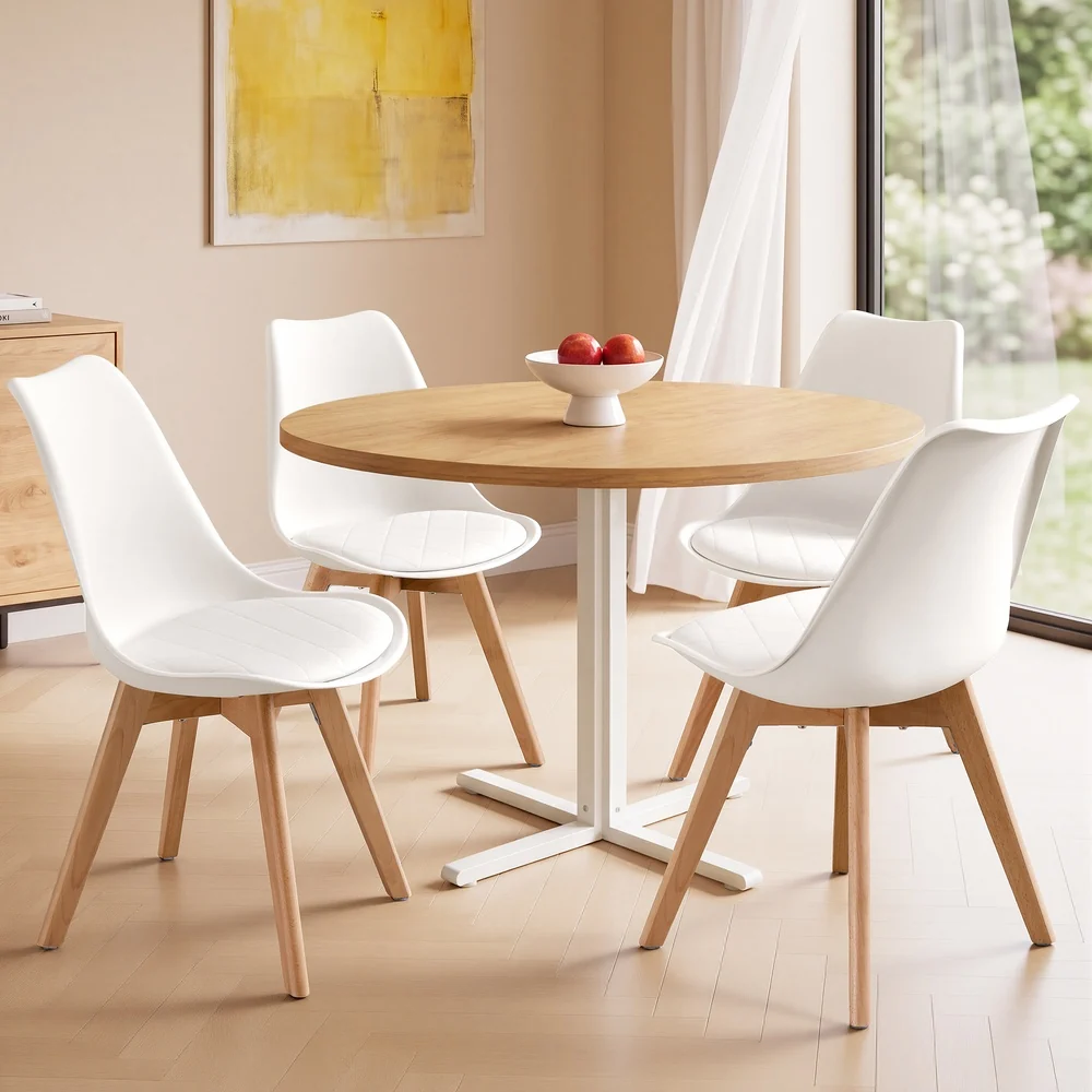 Chaises de cuisine en cuir PU avec pieds en hêtre