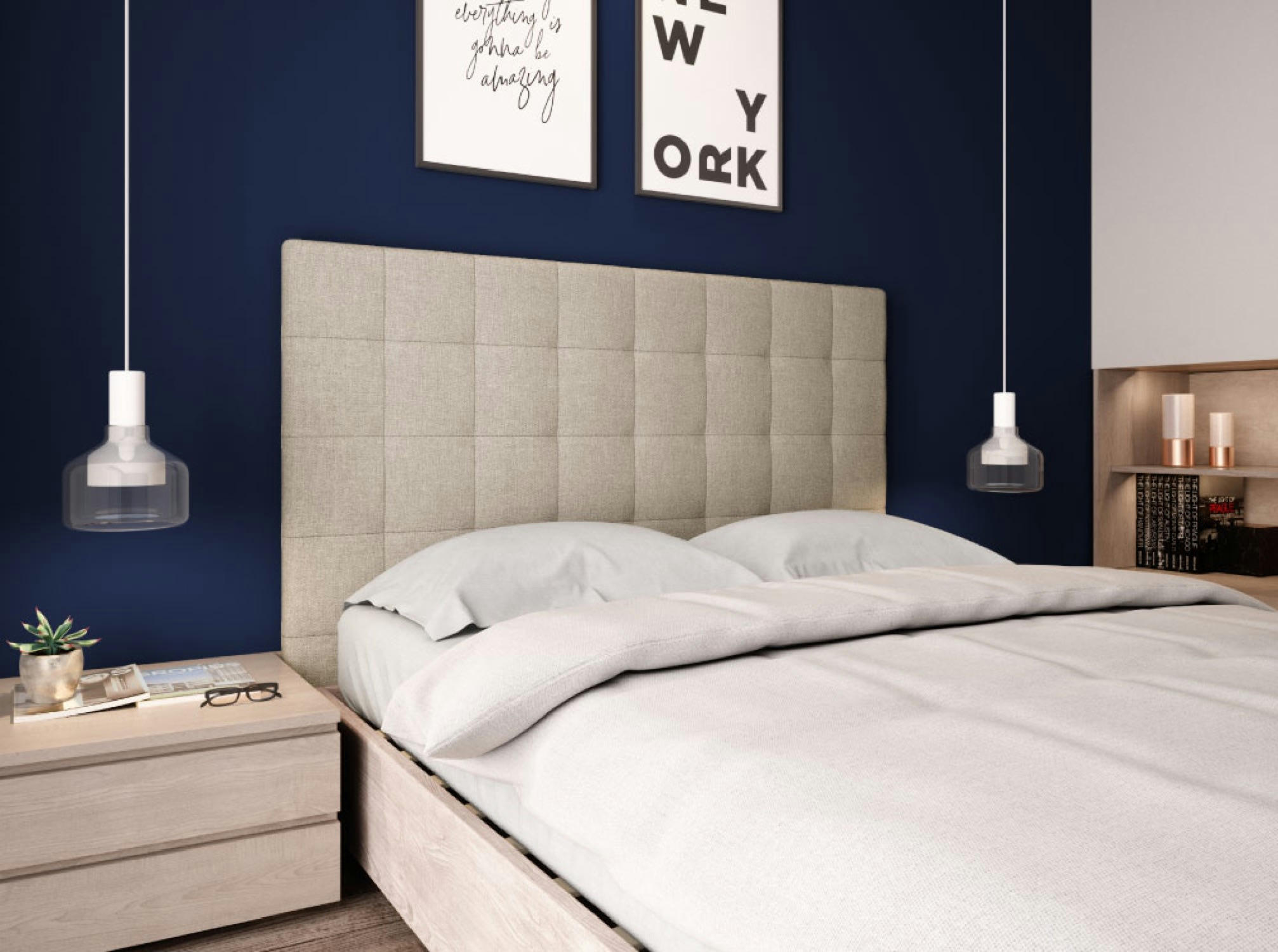 MEGAN - Tête de lit capitonnée en tissu - Beige, Largeur - 140 cm