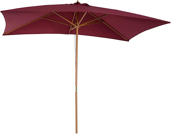 Parasol Droit parasol de jardin rectangulaire double toit Bois Polyester Haute densité 3 x 2 m Rouge Bordeaux