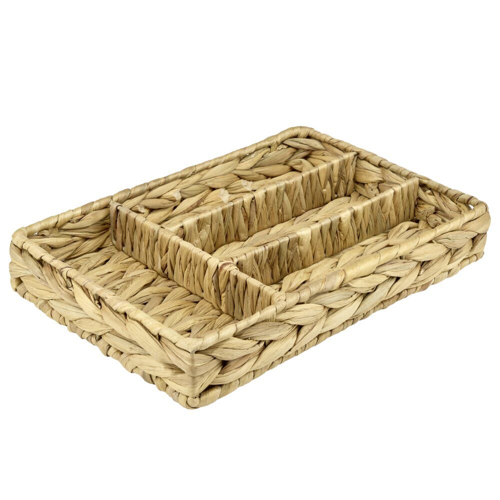 Range-couverts 4 compartiments jacinthe d'eau tressée naturelle 34x24xH5,5cm