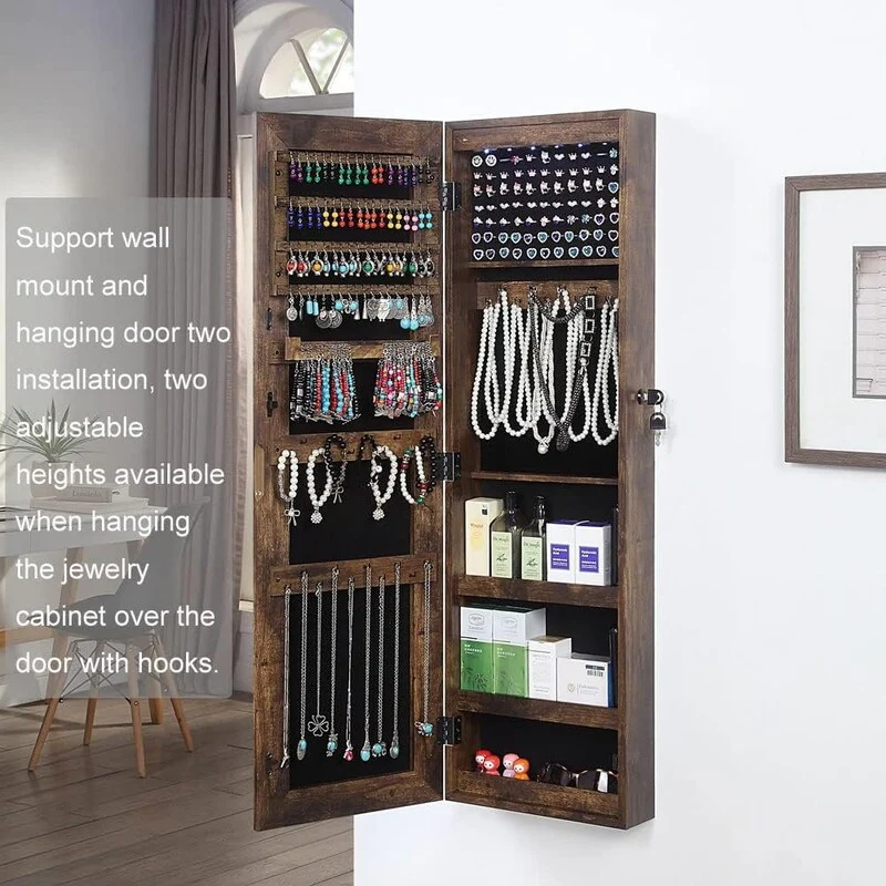 Jewelry Organizer Storage with Lights Lockable - 3.8D x 11.8W x 39.4H