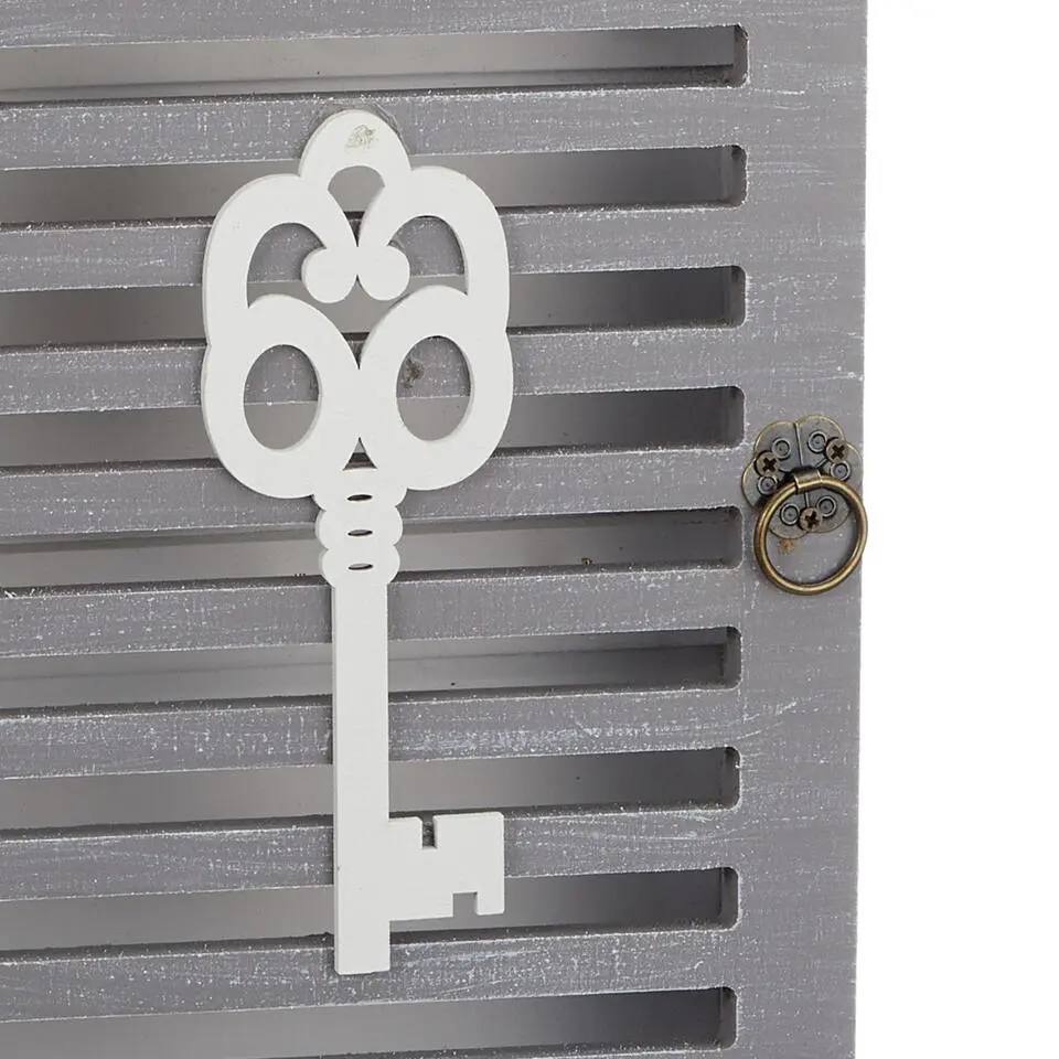 Cepewa Sleutelkastje van hout - Grijs/wit - 20 x 28 cm - 6 sleutels