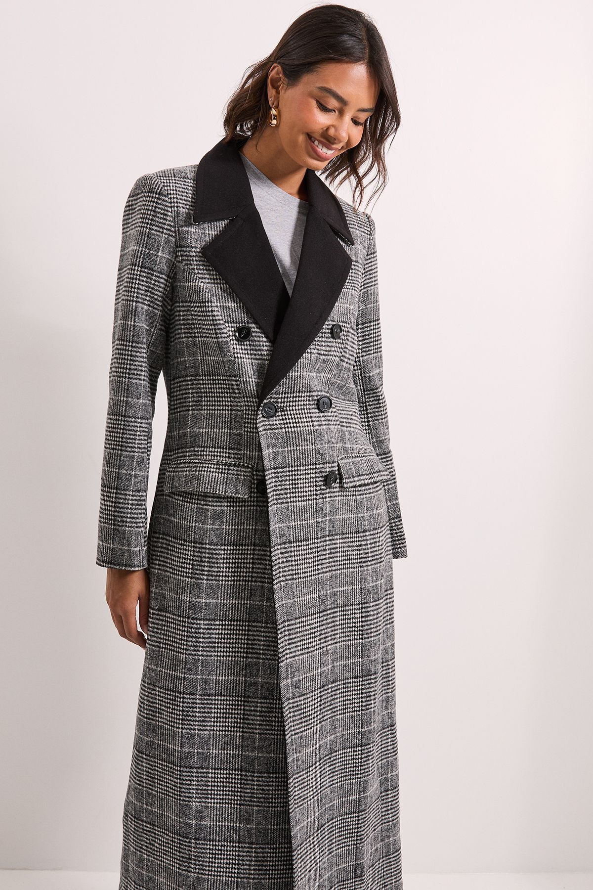 Dorothy Perkins Check Contrast Midi Coat