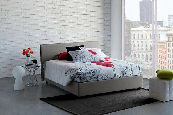 Lit double Alvacus, Lit coffre en tissu, Ouverture frontale, adapté pour matelas 140x200 cm, 100% Made in Italy, Gris