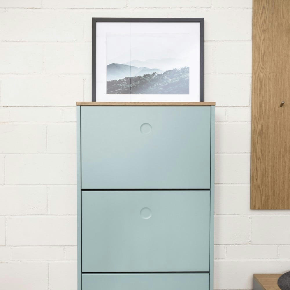 DOT - Meuble à chaussures en bois 3 compartiments vert d'eau