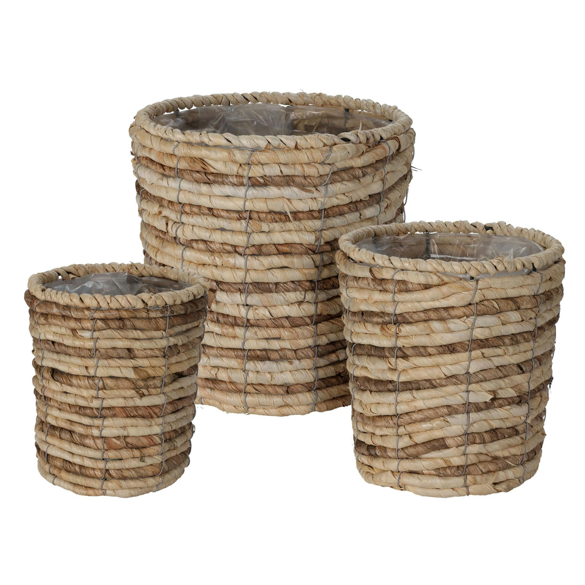 - Set 3 cache-pots en paille avec intérieur en plastique