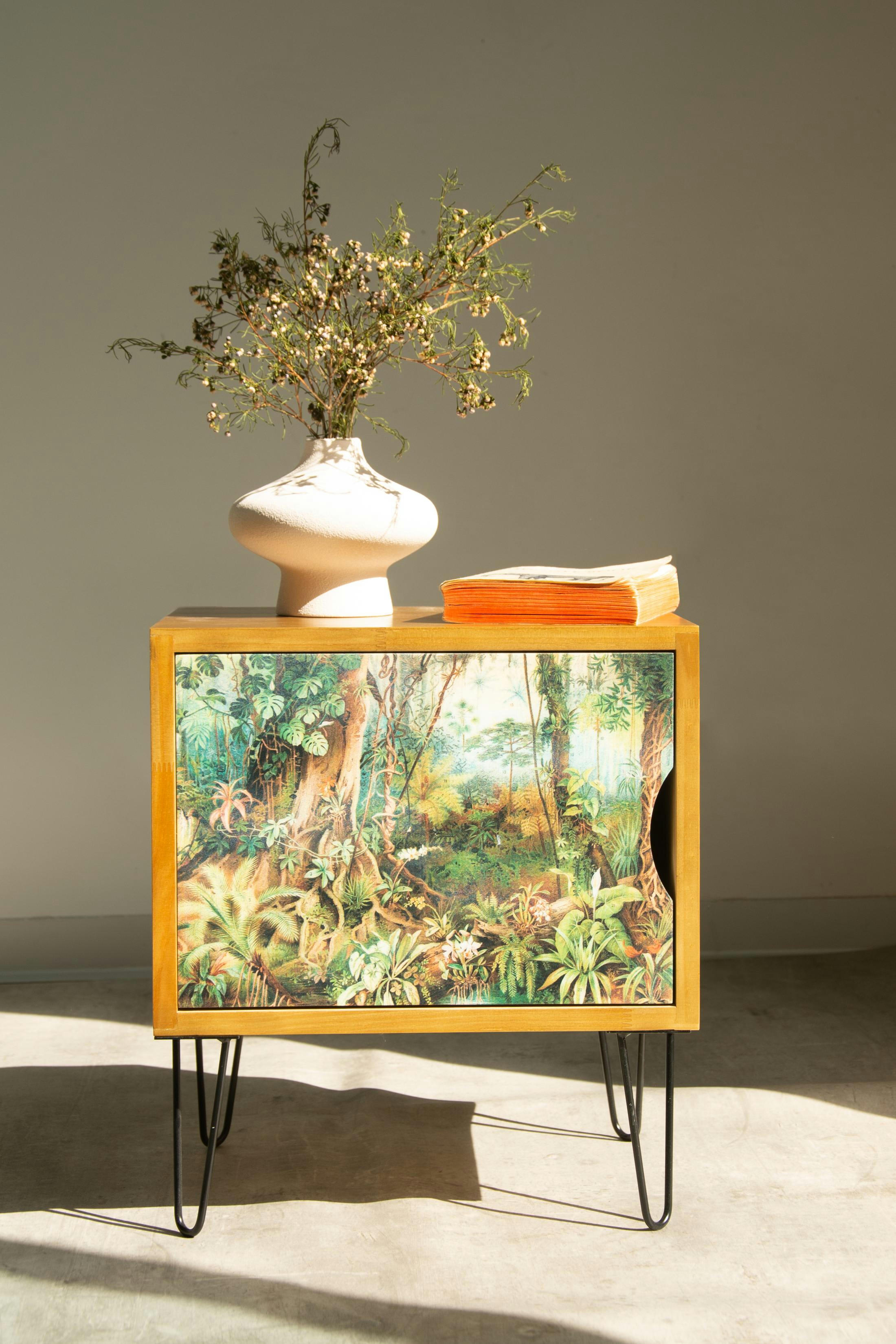 METAL - Table de chevet de pin avec pieds métalliques avec imprimé Sabana.