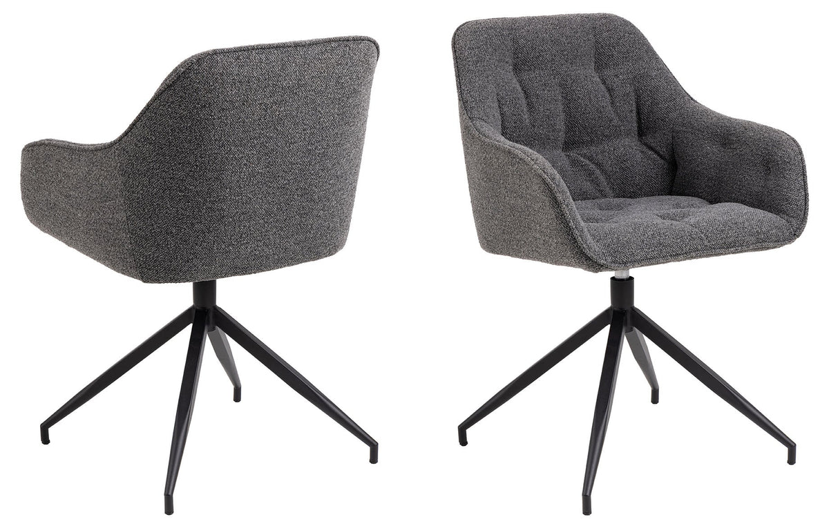 Rebellenclub Eetkamerstoel Harstad - Antraciet Bouclé met een Mat Zwart Frame
