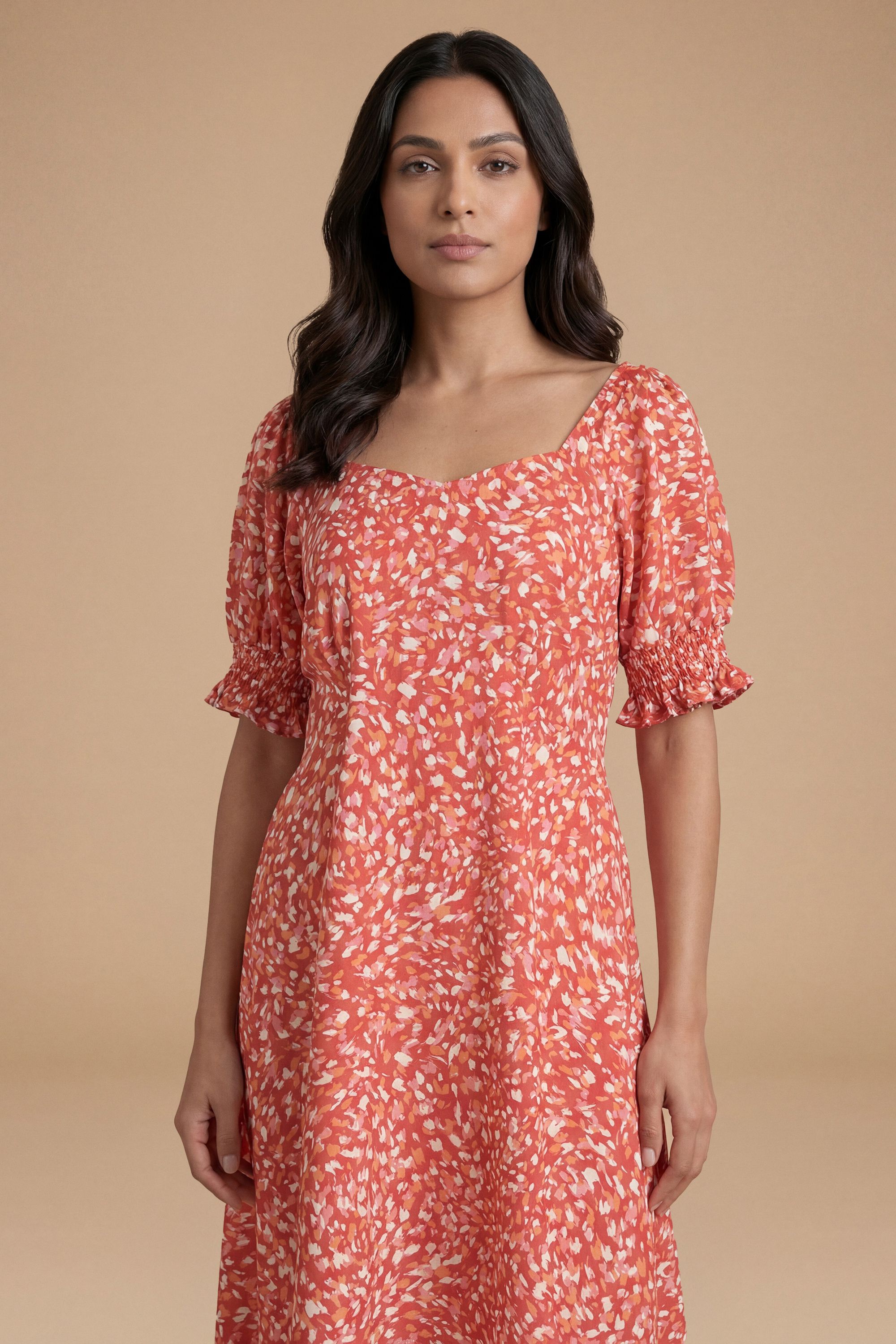 Dorothy Perkins Sweetheart Neck Puff Sleeve Printed Midi Dress
