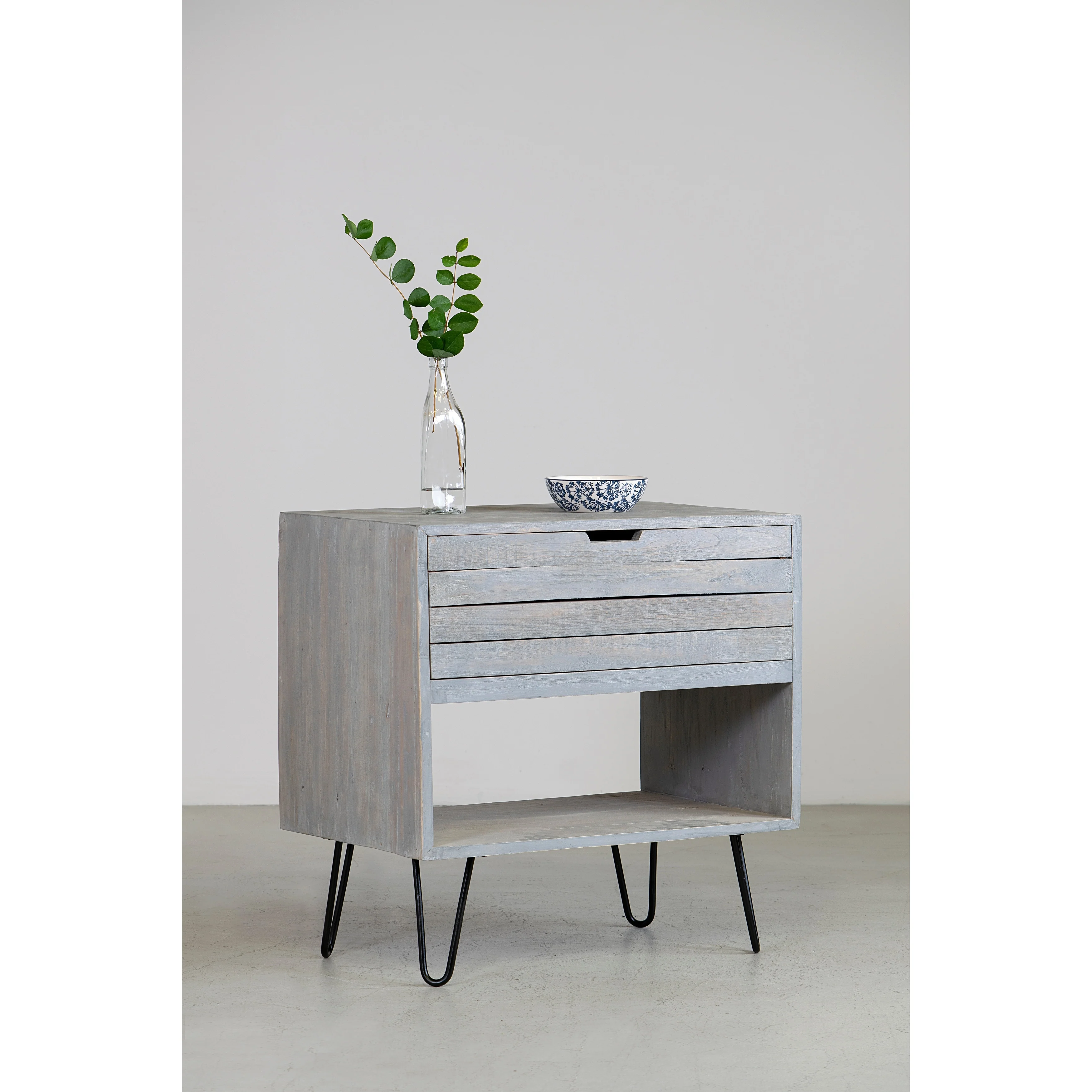 Grey Mindi Wood Open End Table With Drawer by East at Main