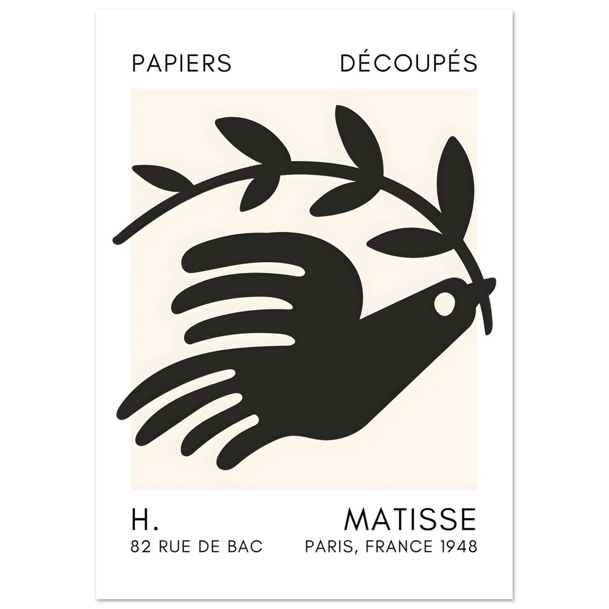 Artfulprints Poster Matisse - Peace dove black  - A4 21x29.7 cm - Zwart
