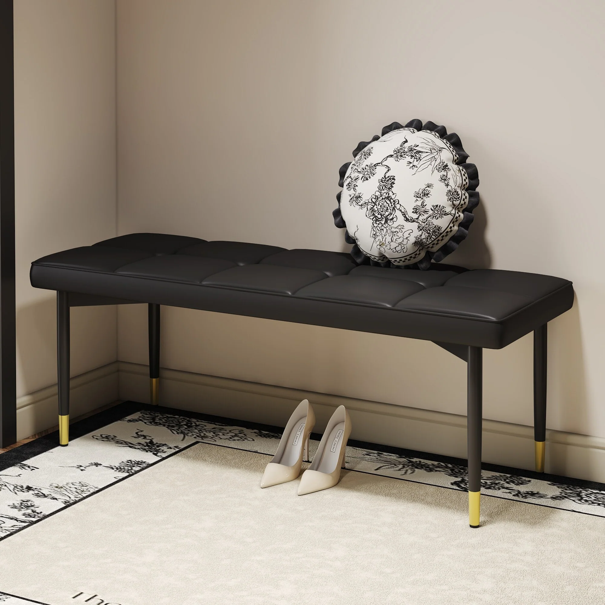 Modern Bench with Tufted Cushionon,Space-Saving Solution for Apartments