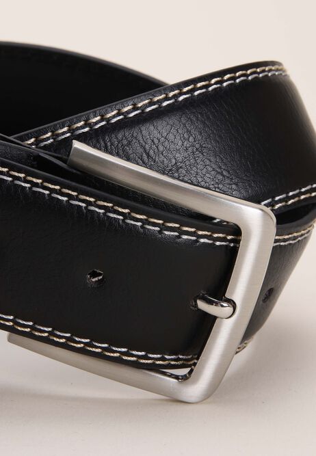 Mens Black Contrast Stitch Leather Lined Belt