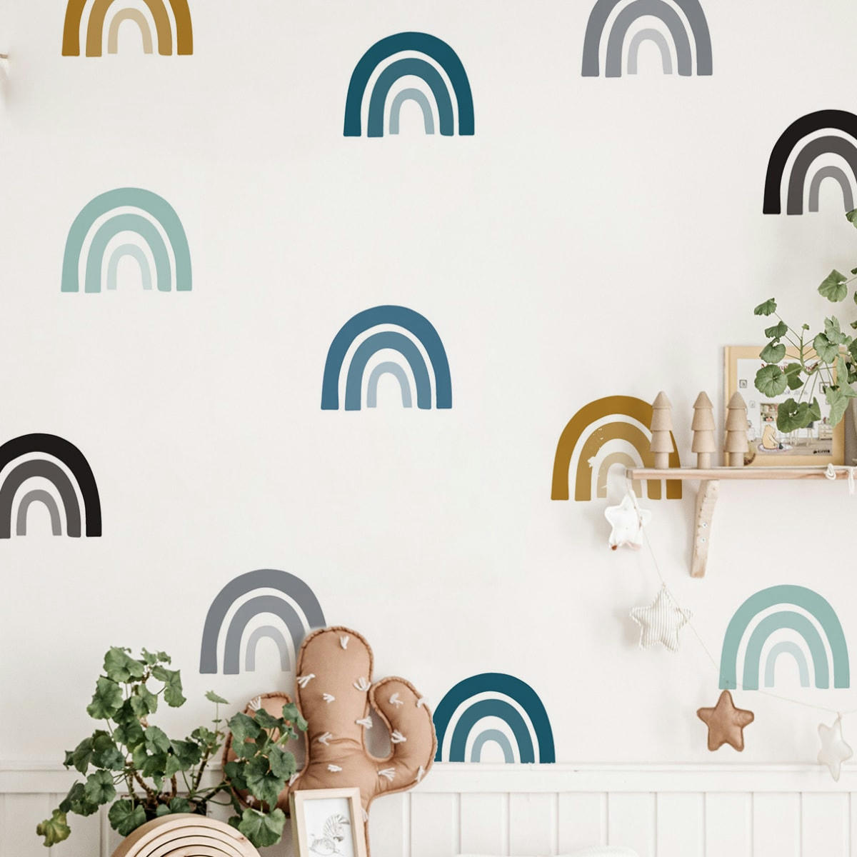 RAINBOWS1 - Stickers muraux en vinyle arcs en ciel bleu et moutarde