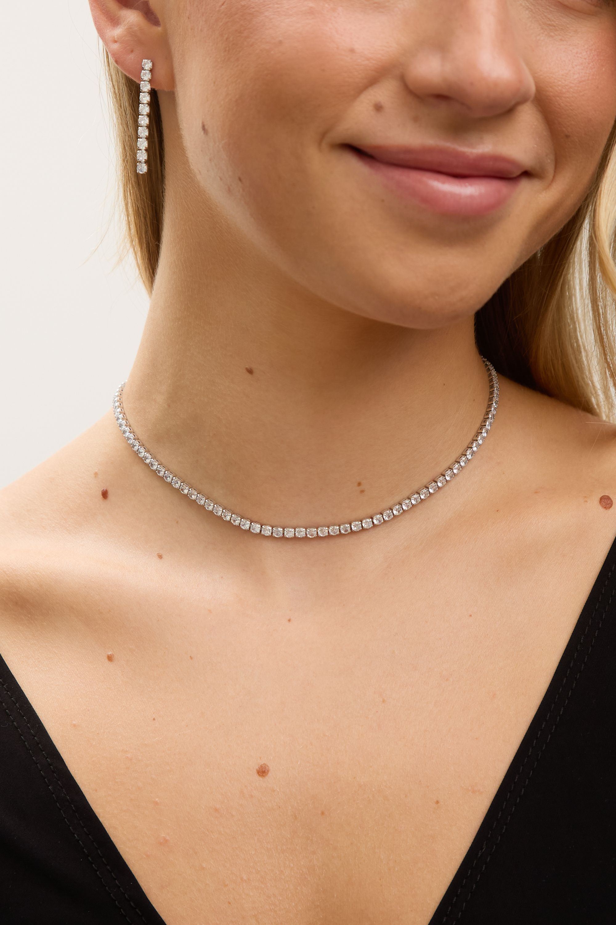 Jon Richard Rhodium Plated and Cubic Zirconia Round Tennis Necklace