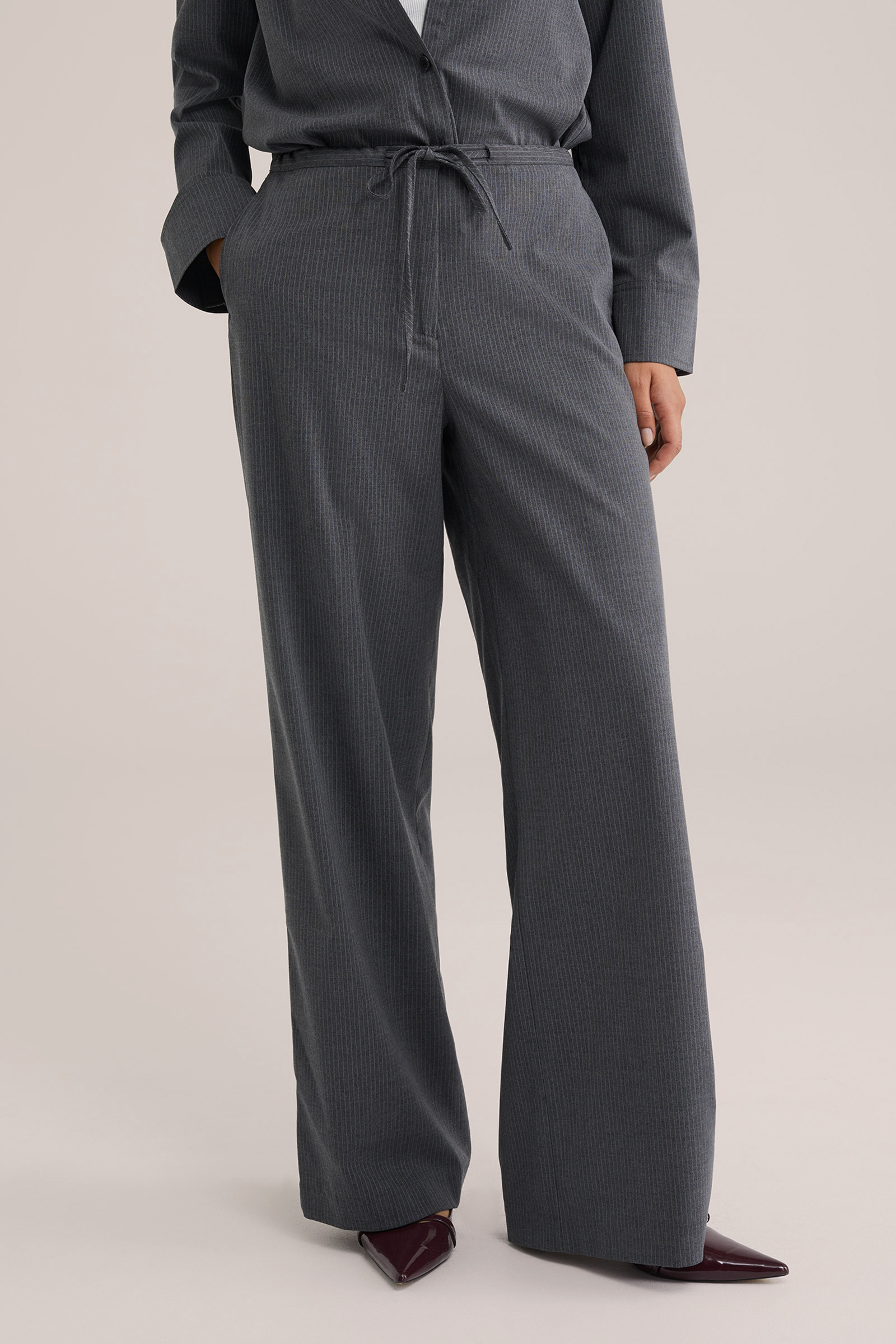 Dames wide leg broek met krijtstreep