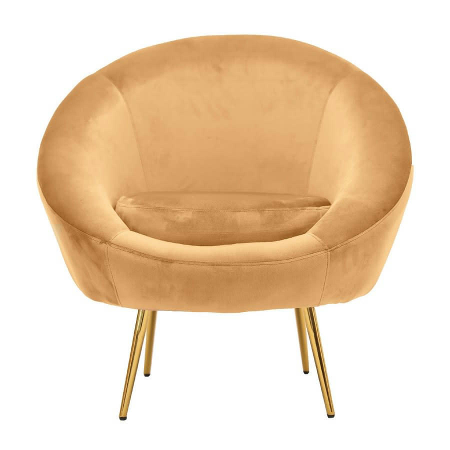 VELVET - Fauteuil design disque en velours ocre