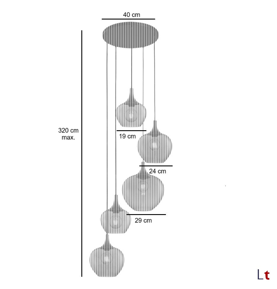 Freelight Freelight Hanglamp Fresu Amber Glas 5 Lichts Ø 40cm Videlamp