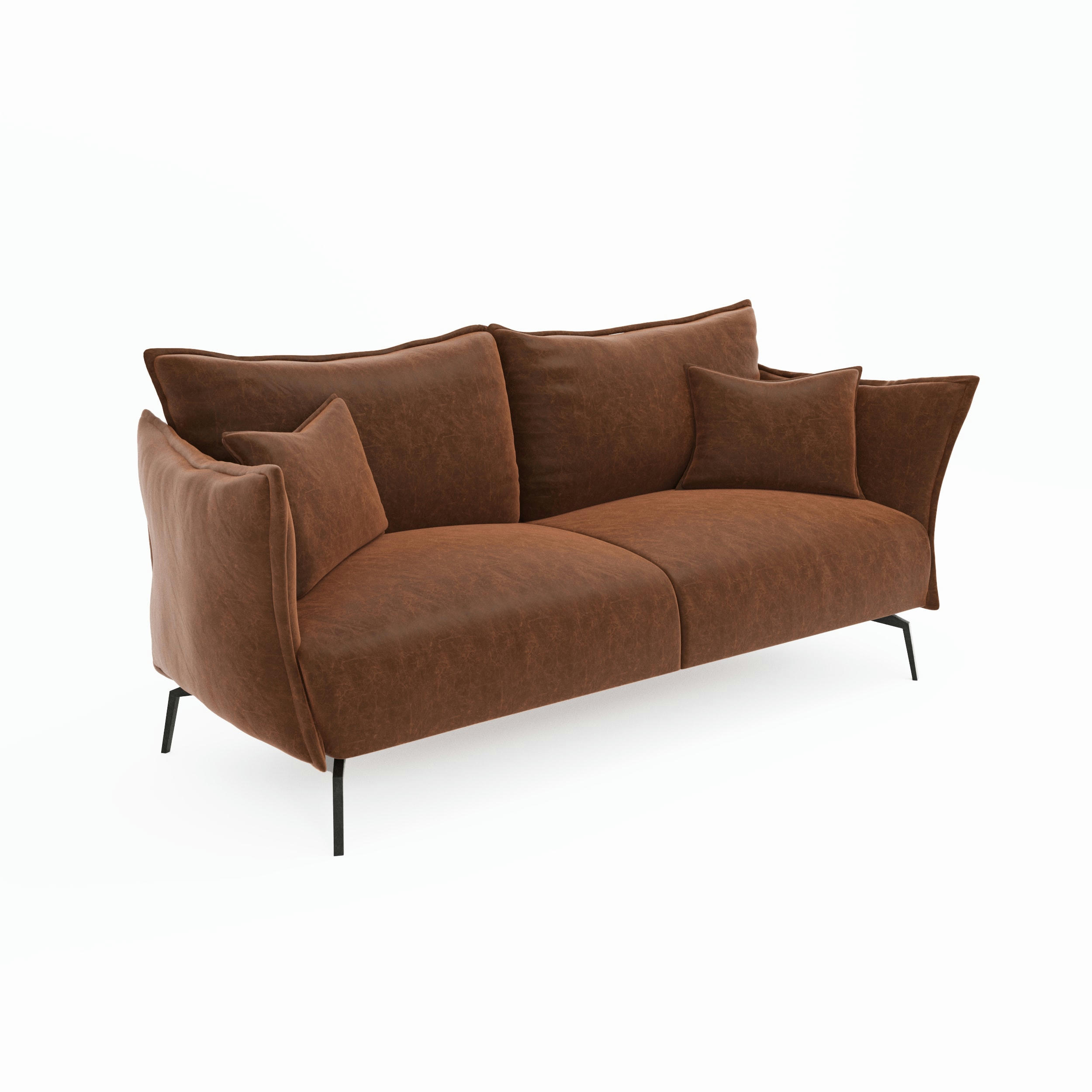 LENNY - Canapé 4 places tissu effet cuir vintage cognac