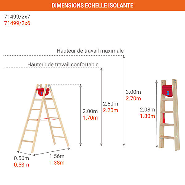 Escabeau bois 2x7 marches - Hauteur atteignable 2.70m - 71499/2X7