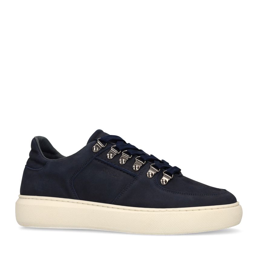 Manfield Donkerblauwe nubuck sneakers
