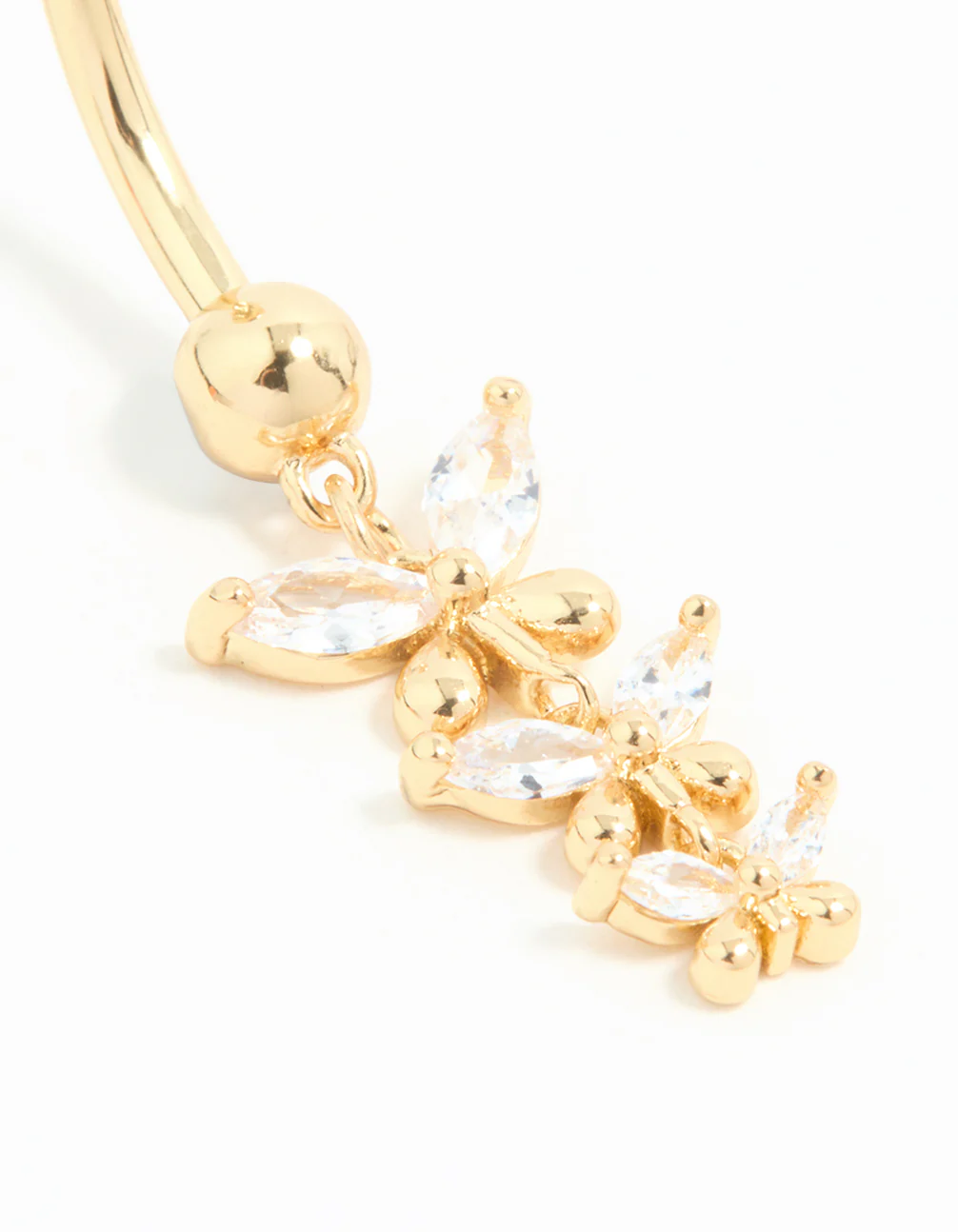 Gold Plated Titanium Cubic Zirconia Triangular Butterfly Drop Belly Bar