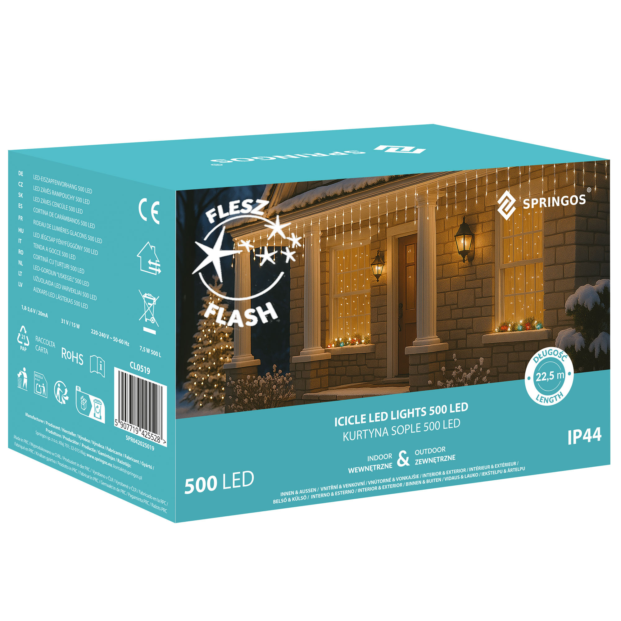 Kurtyna świetlna 500 led girlanda lampki zew. multikolor