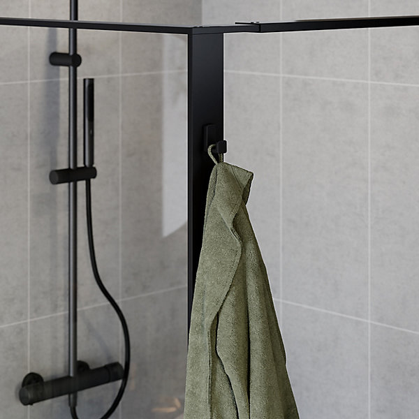 Paroi de douche à l'italienne l.100 x H.195 cm, verre transparent, profilés noir, GoodHome Evanna   barre fixe