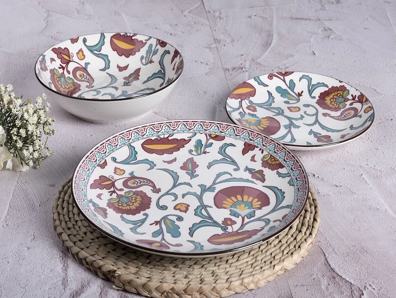 Komplet obiadowy porcelanowy Flamenco 18 el. wielokolorowy