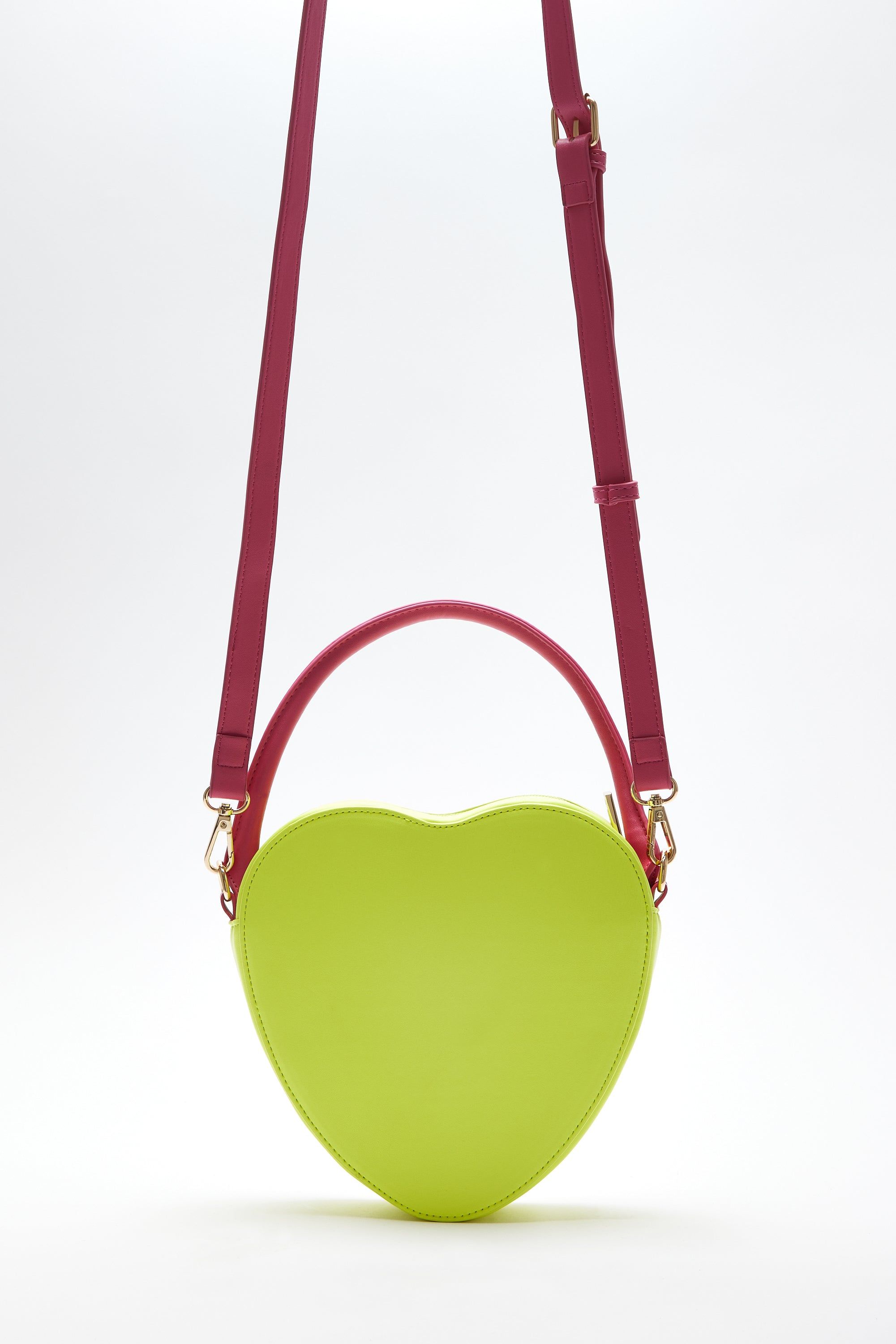 House of Holland Heart Shape Cross Body Bag In Lime, Pink And Rainbow