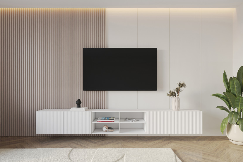 Szafka RTV z frezowanymi frontami wisząca NOA-2-W - 3x100x40x40 cm -Biały