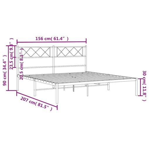 NNEVL Metal Bed Frame with Headboard Black 150x200 cm