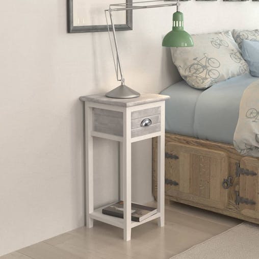 NNEVL Nightstand with 1 Drawer Grey and White