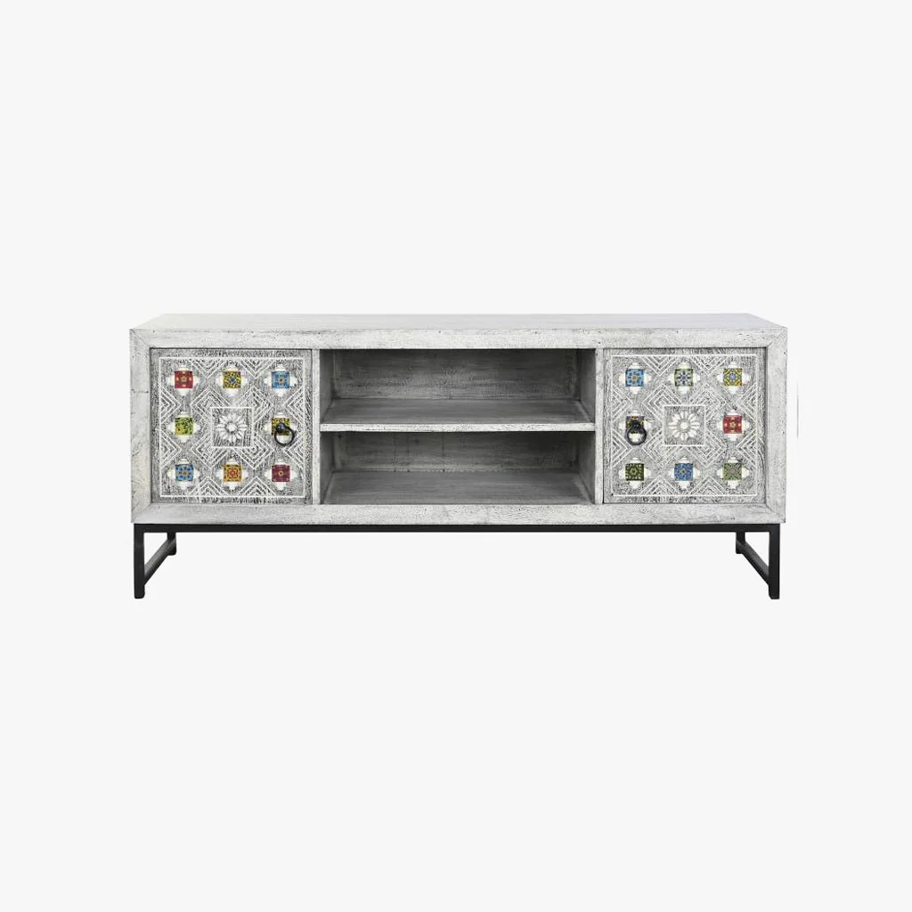 Móvel de Televisão Madeira com Mosaicos em Cerâmica 130x40x56 JASMIN