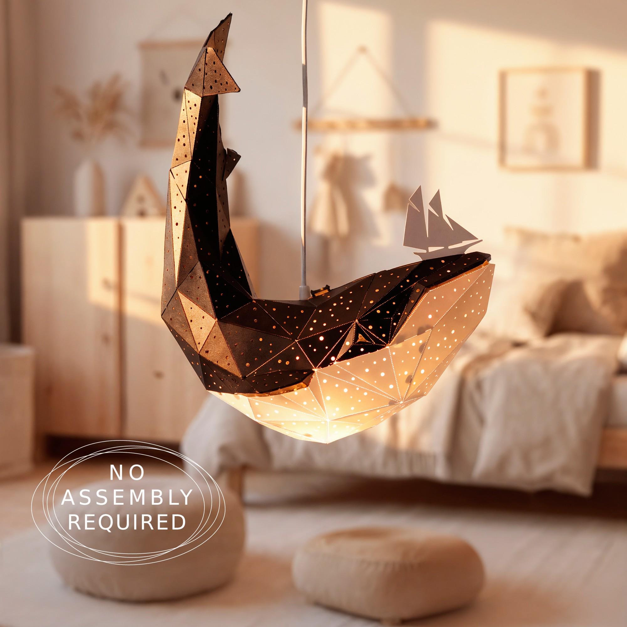 Baby Whale Pendant Light | Small Paper Ceiling Lamp | Nursery & Kids Room Lighting | Modern Ocean Decor