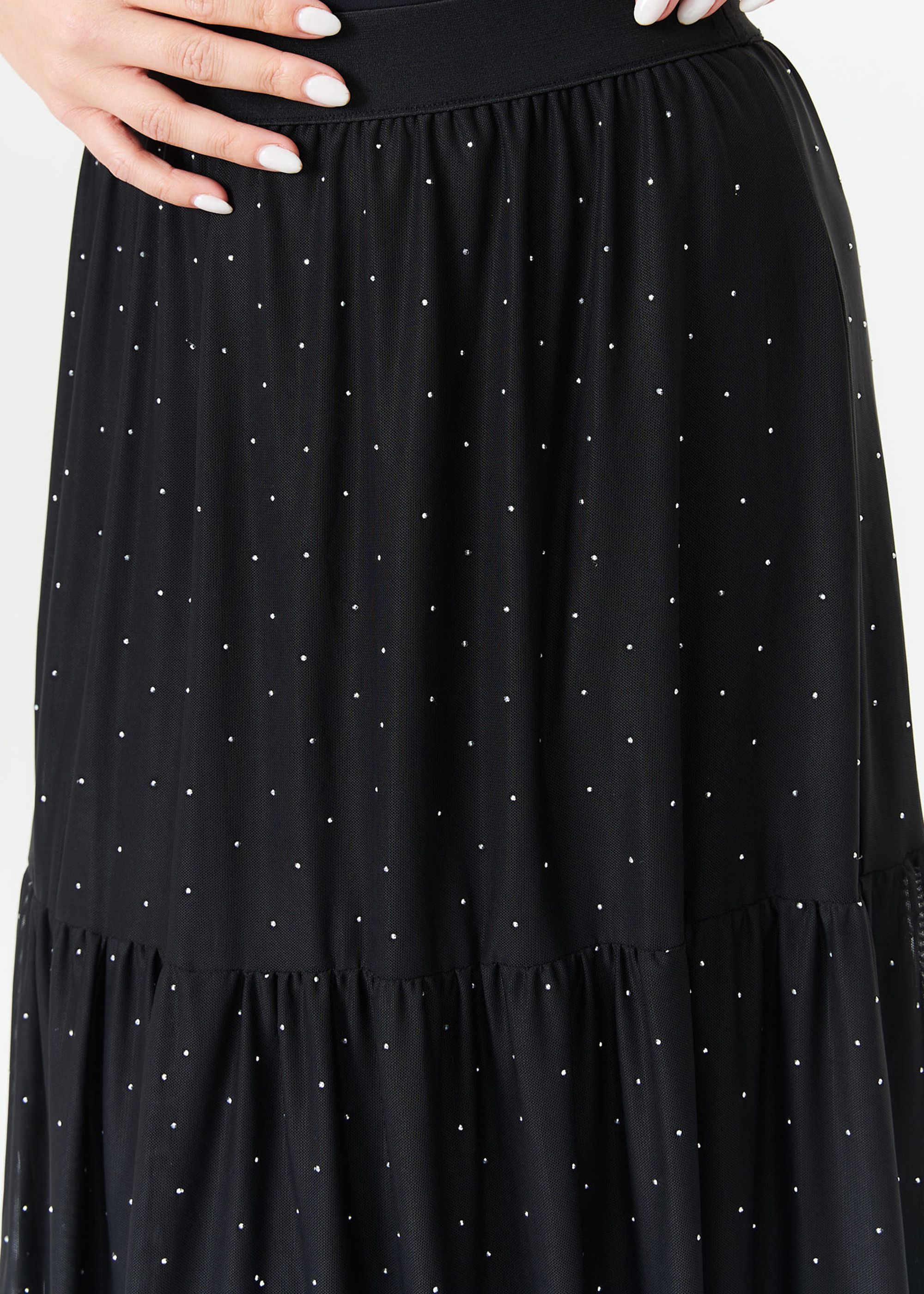 Gini London Black Diamante Mesh Maxi Skirt