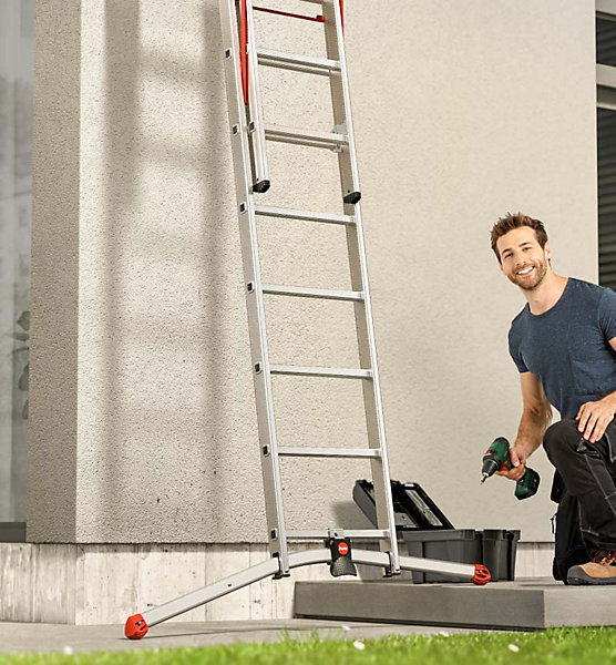 Echelle transformable pro 3 plans 3x6 échelons 3,8m/4,7m en aluminium Hailo ProfiLot