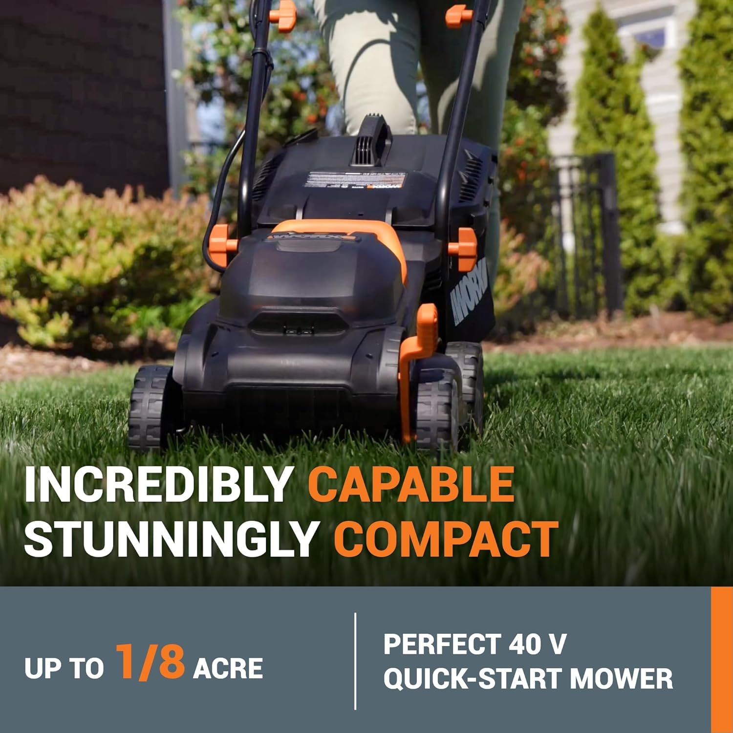 WORX 14 Cordless Lawn Mower  2 in 1 Electric Mower Cuts Quietly  Compact & Lightweight Push Lawn Mower with 6-Position Height Adjustment for Small Yards  2 Batteries & Charger Included  WG779