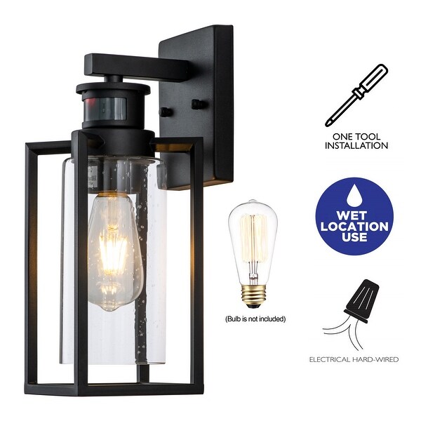 1-Light Matte Black Motion Sensing Dusk to Dawn Outdoor Wall Lanten
