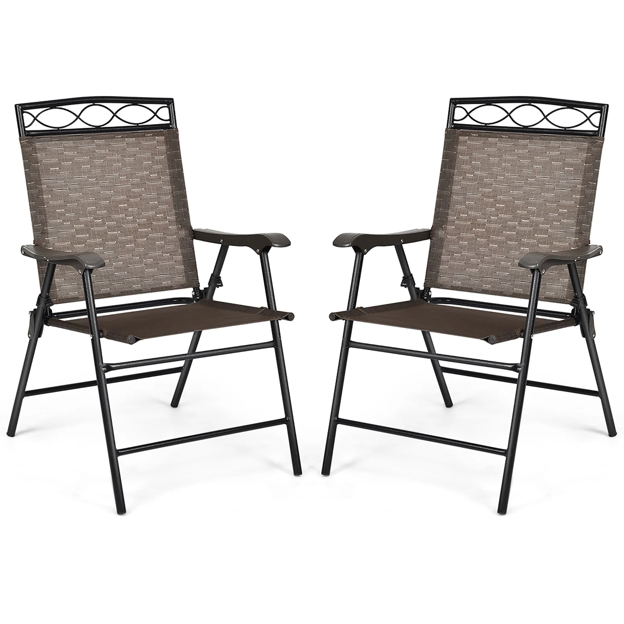 Set of 2 Patio Chairs Outdoor Folding Lawn Chairs with Steel Frame