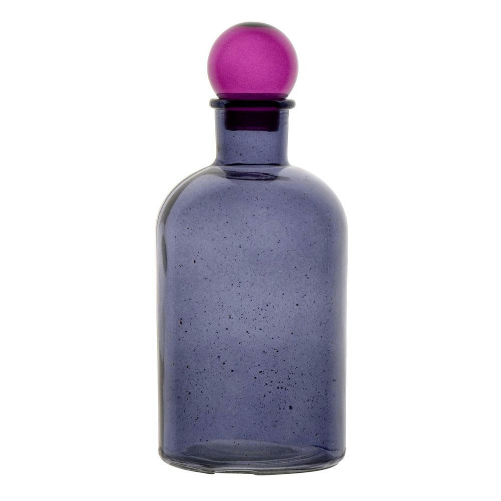 ESTELA - Flacon décoratif en verre recyclé violet à paillettes dorées et bouchon rose