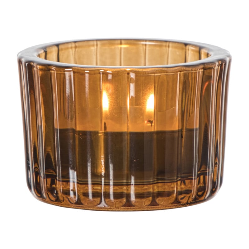 Waxinelichthouder ribbel - bruin - &Oslash;5.5x3.7 cm