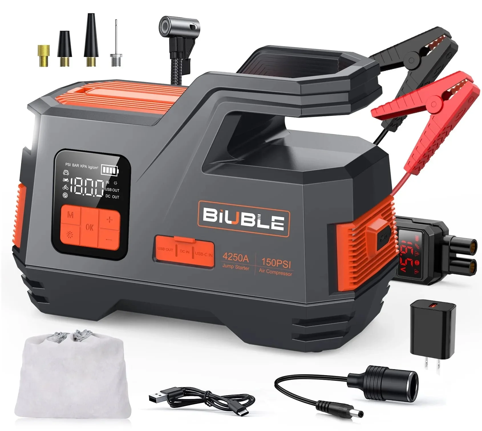 Car Jump Starter with Air Compressor, 4500A Peak 26800mAh 12V Auto with 150PSI Tire Inflator up to All Gas or 10.0L Diesel Engine