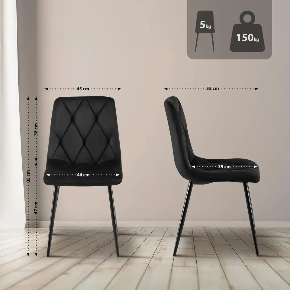 CLP Eetkamerstoel Clairton zwart Frame - Fluweel - zwart