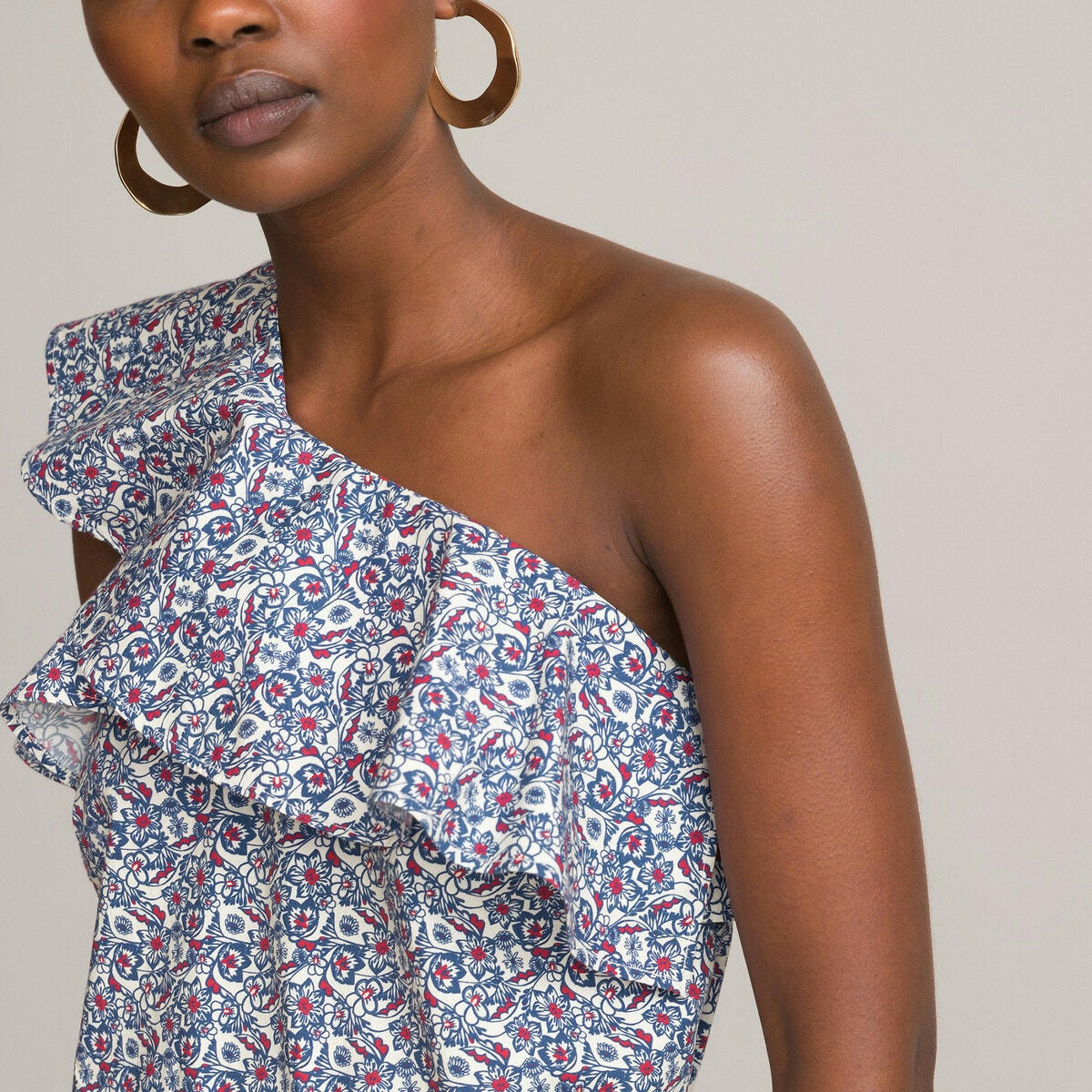 Blouse asymétrique à volants, imprimé fleurs
