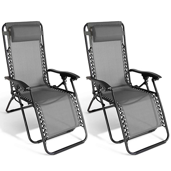 Lot de 2 fauteuils de jardin inclinables RELAX grand confort gris anthracite