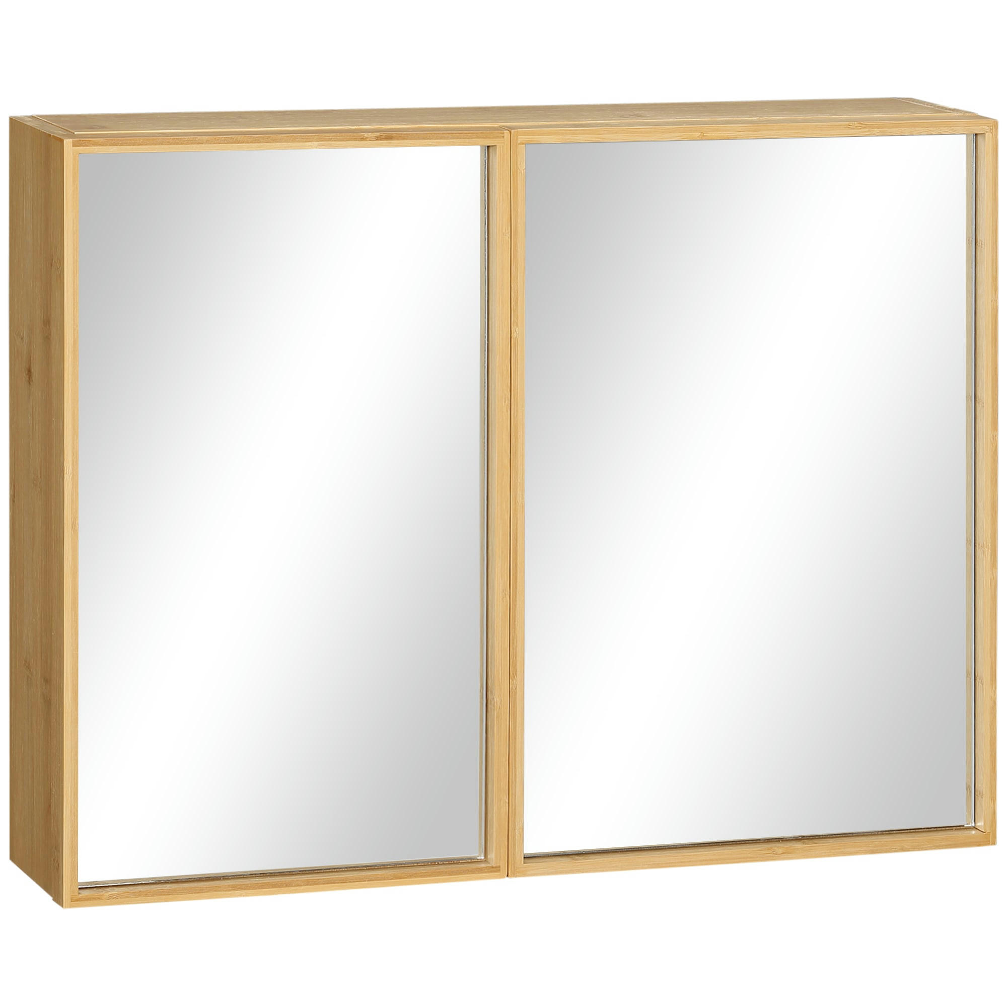 - Miroir salle de bain placard 2 portes 2 étagères bambou verni