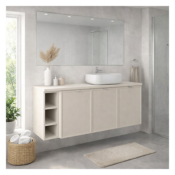 Ensemble de salle de bain BRAZZA : meubles sous vasque à placards 140cm avec niches visibles et plan pour vasque